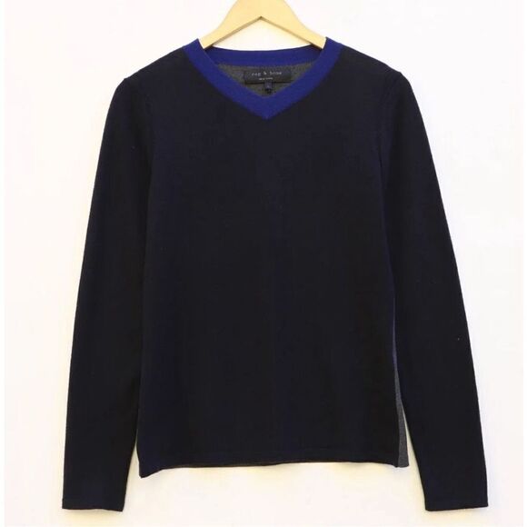 Rag & Bone - Size xs Color Block Cashmere Blend V-Neck Sweater - Picture 4 of 7